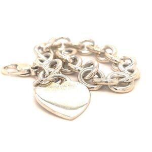 Tiffany & Co Estate Bracelet with Heart Charm Silver 7.5" 35.6 Grams TIF204